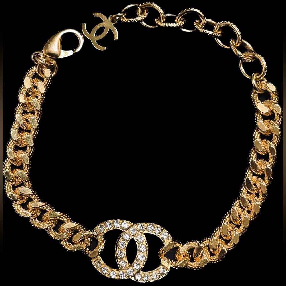 CHANEL Crystal CC Chain Link Bracelet Gold